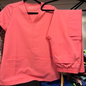 Neon pink XS Figs scrub set